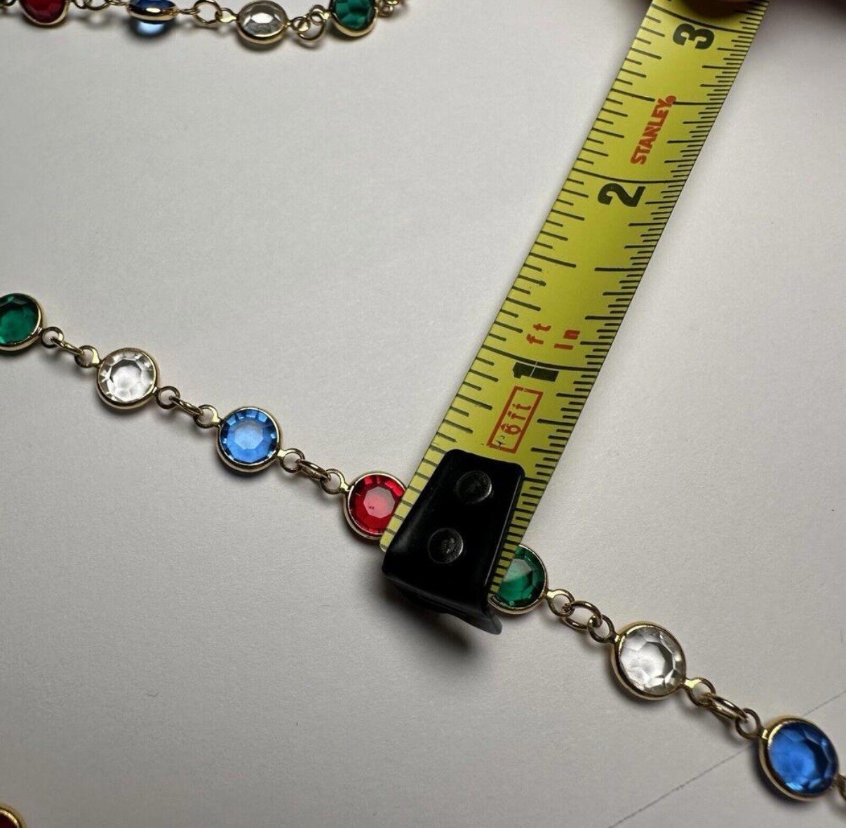 Swarovski Crystal (Swan Signed) Colorful Red Green Blue Clear Gold Tone Necklace