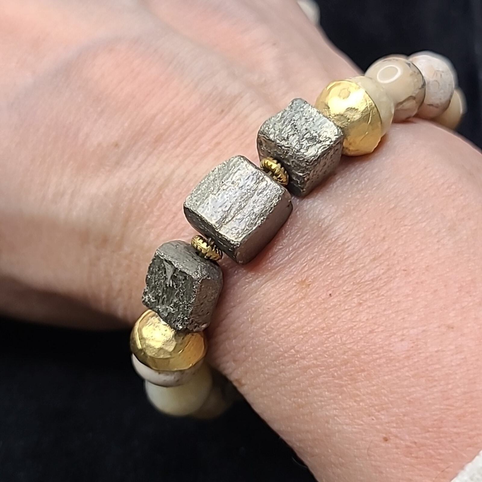 Pyrite Bracelet Beige Tan Neutral Color Everyday Casual Lightweight Jewelry Gift