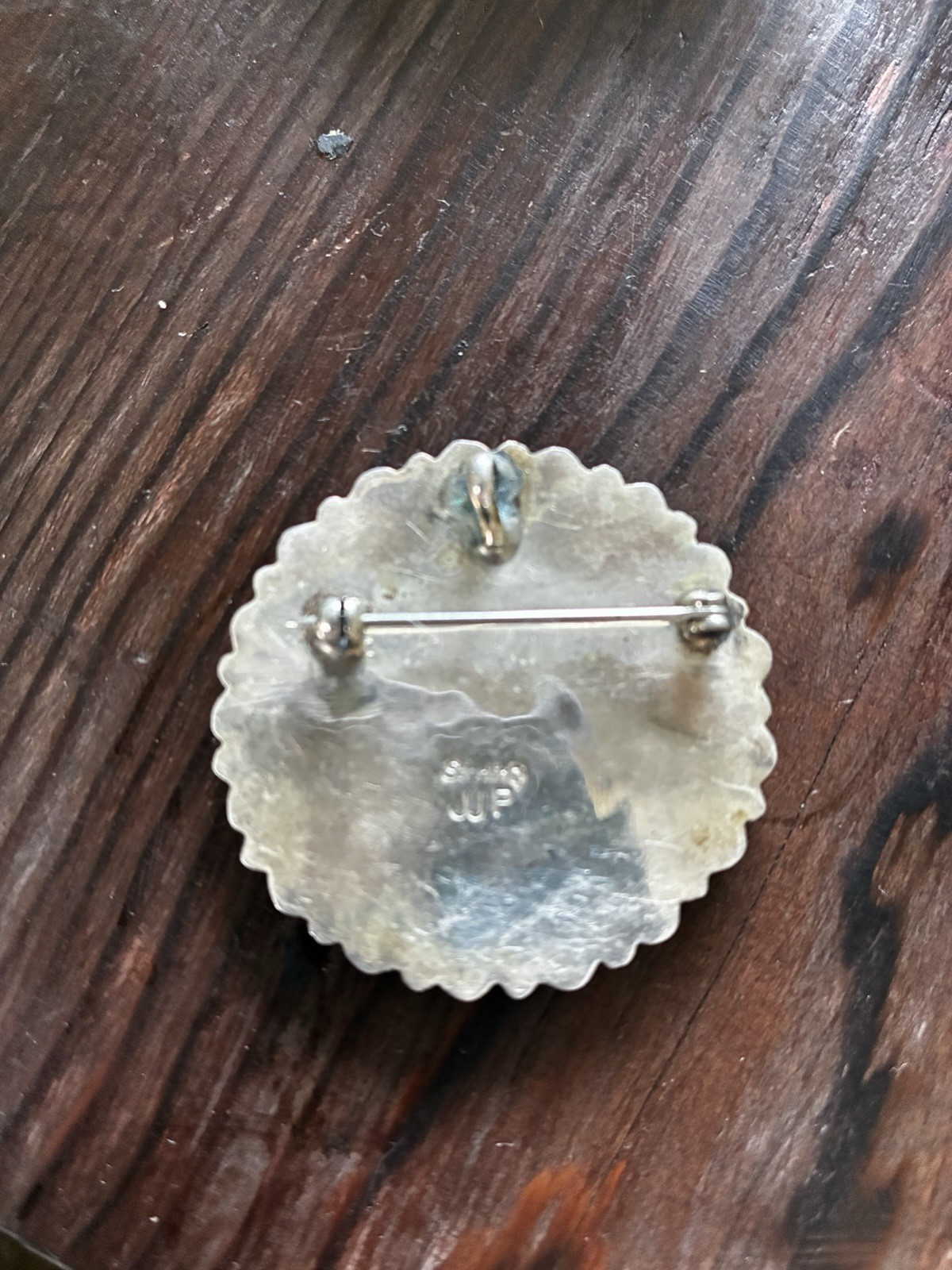 ZUNI Turquoise Circle Pin/Pendant STERLING SILVER SIGNED