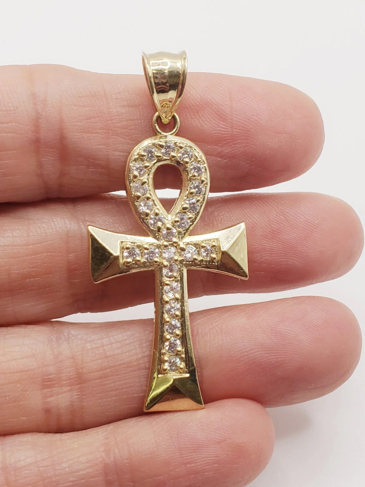 10KT Yellow Gold Ankh Cross with Stones Pendant/Charm
