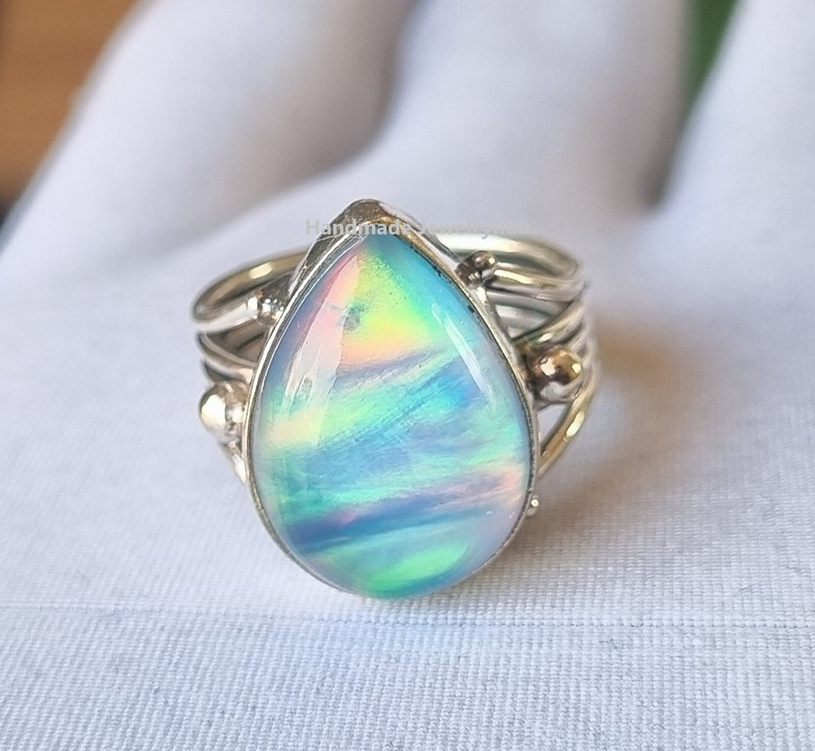 Aurora Opal Rainow Gemstone 925 Sterling Silver Beautiful Gift Her Ring PG3455