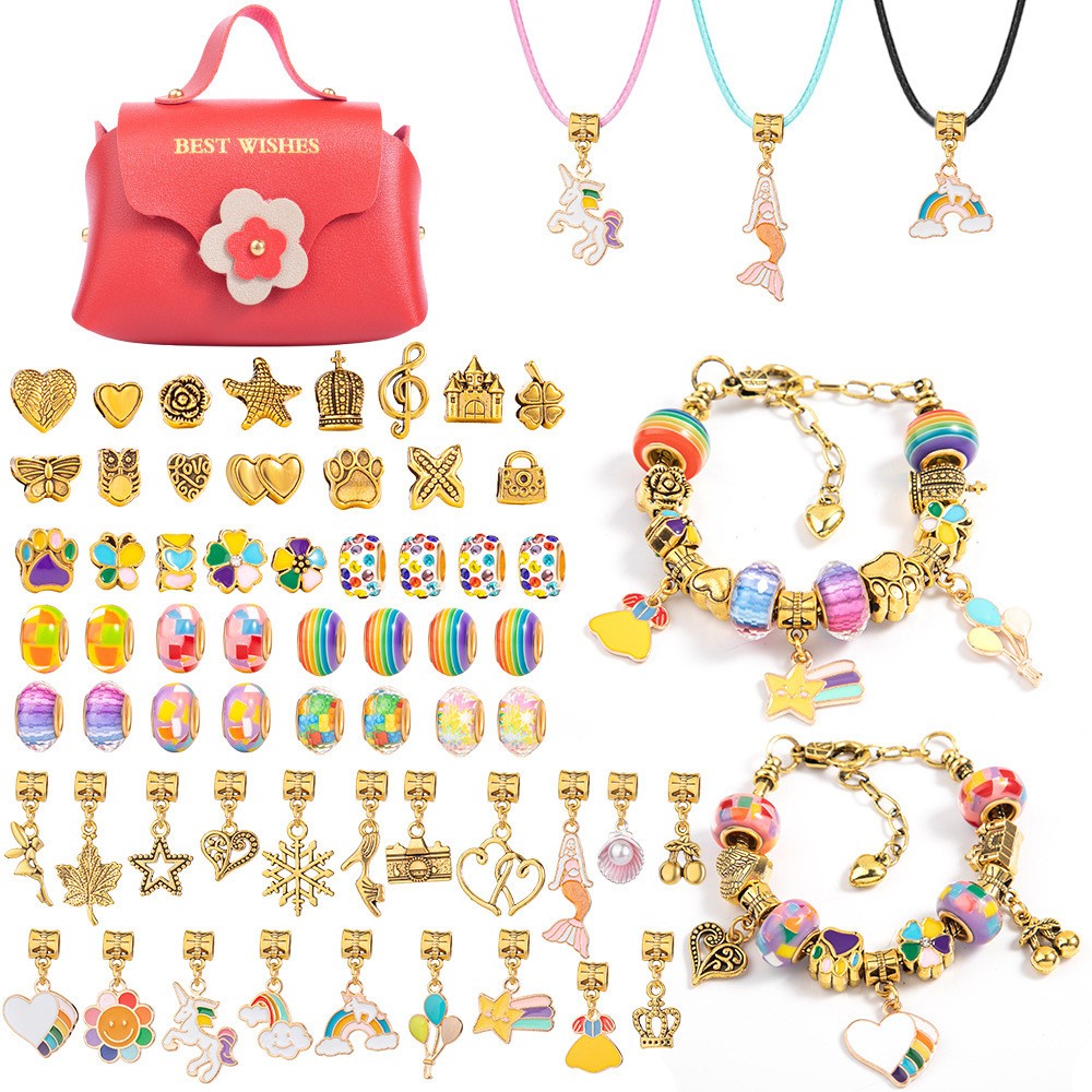 Christmas Gift Retro Gold Children Bracelet Set Pink Handbag Women Beaded