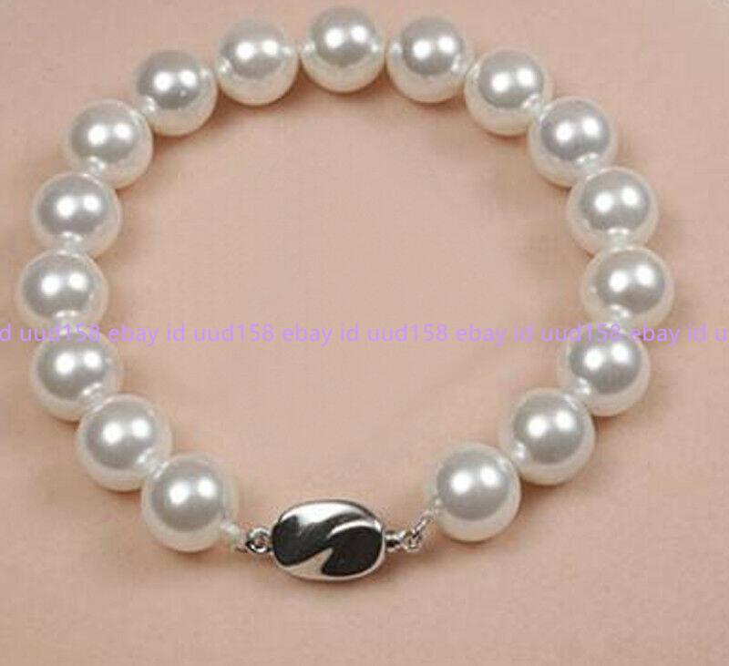 8mm 10mm 12mm White Shell Pearl Round Beads Necklace Bracelet Earrings AAA
