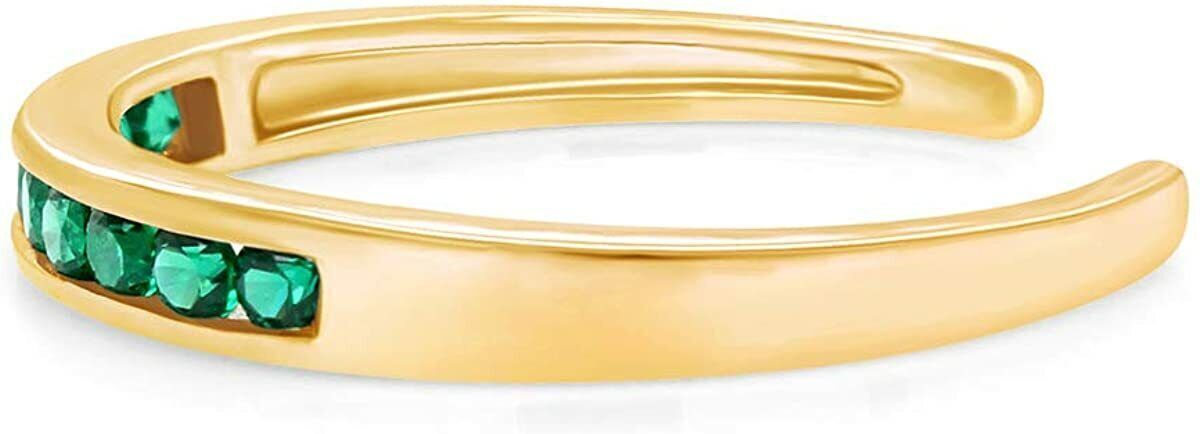 Simulated Diamond Emerald Channel Set 14k Gold Plated Adjustable Toe Ring