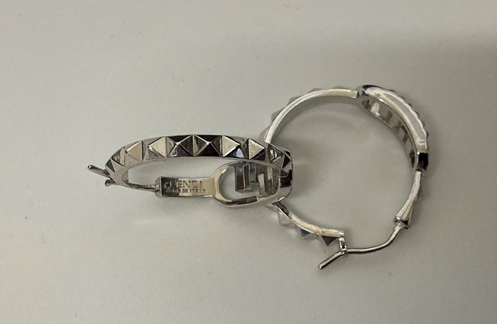 Fendi Silver Tone Hoop Earrings FF Logo #. 542