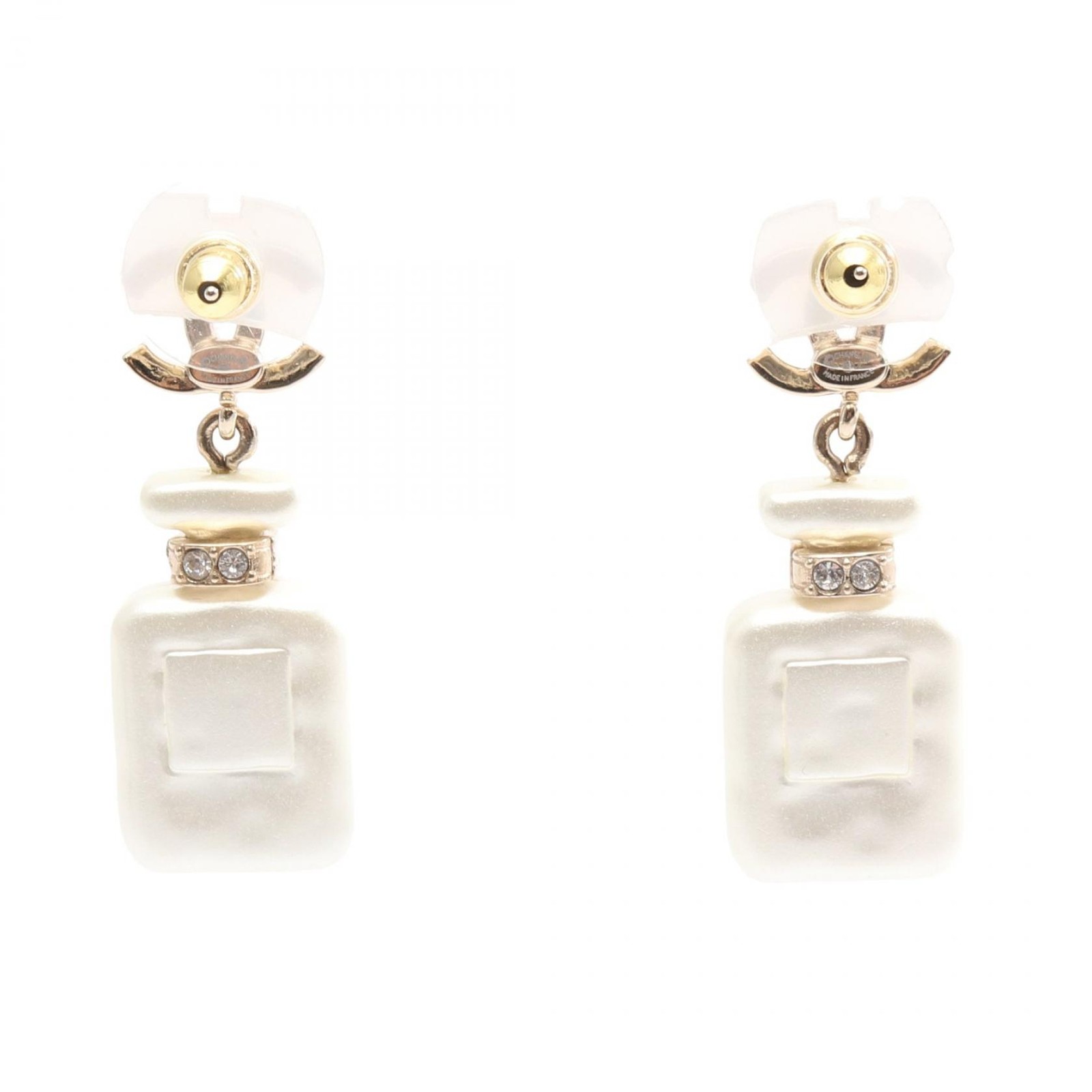 CHANEL COCO Mark No.5 Perfume Bottle Pierced earrings Gold Plated Rhinestone CC