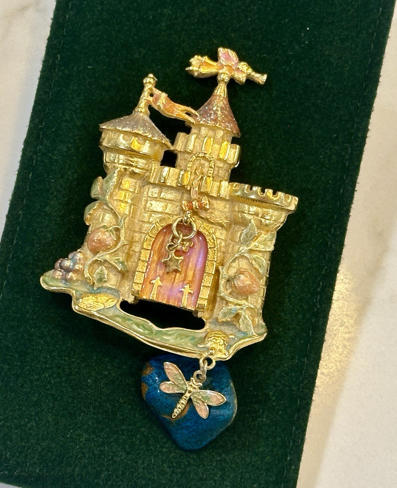 Kirks Folly Fairytale Castle Rapunzel Princess Gold-Tone Enamel 3” Brooch/Pin