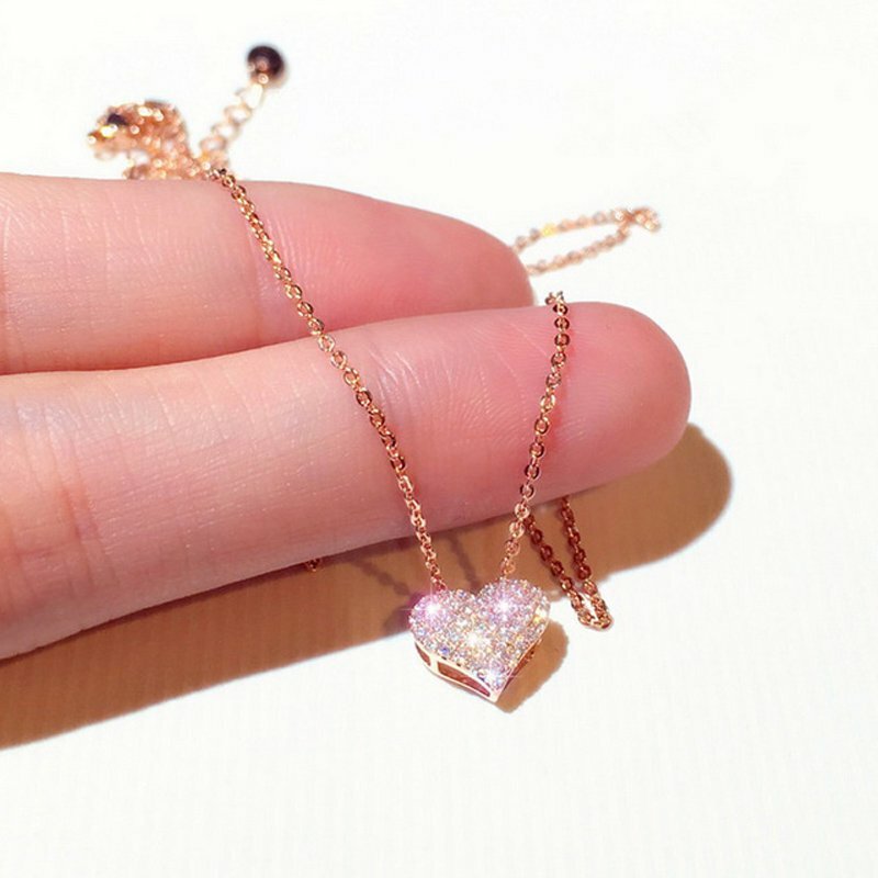 Silver Zircon Heart Star Pendant Necklace Women Choker Wedding Jewelry Gift