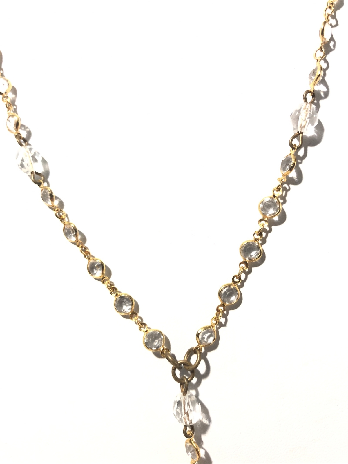 Women’s 16” Gold Tone Y-Drop Pendant Necklace W/ Acrylic Crystal Gems-Fashion.