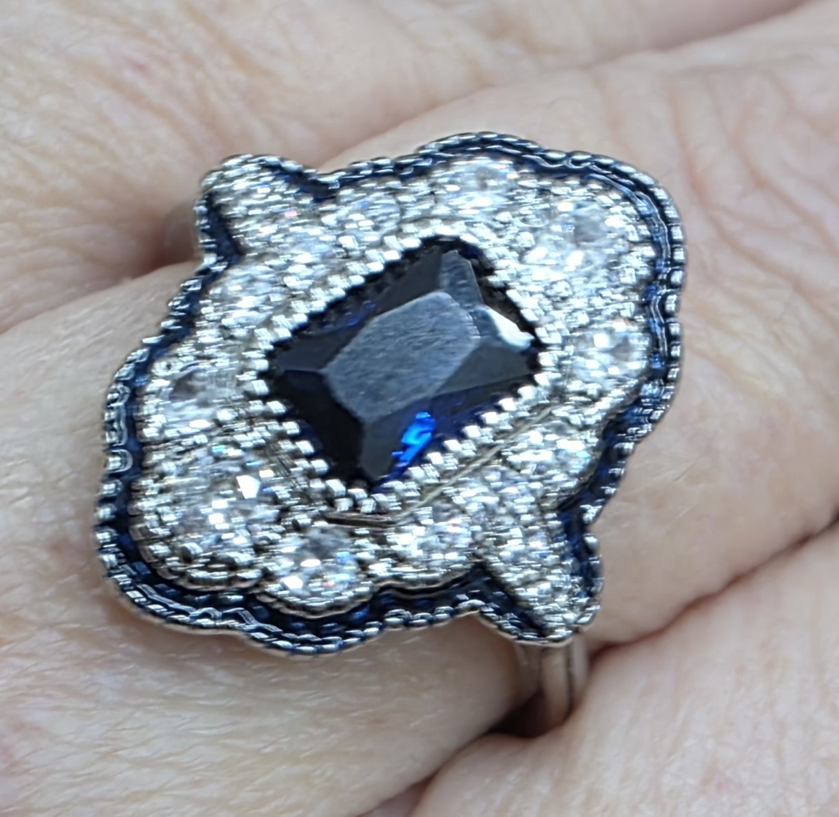 Victorian Trading 9 Millicent Art Deco Engagement Ring Silver 30G