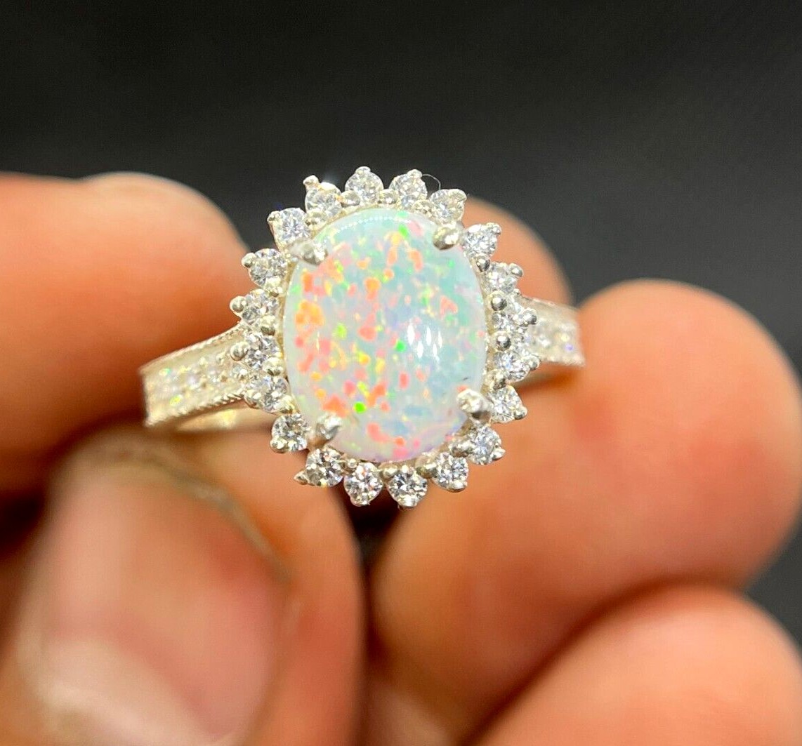 Synthetic Opal Ring Fire Opal Solid 925 Silver Handmade Jewelry Beautiful Rings