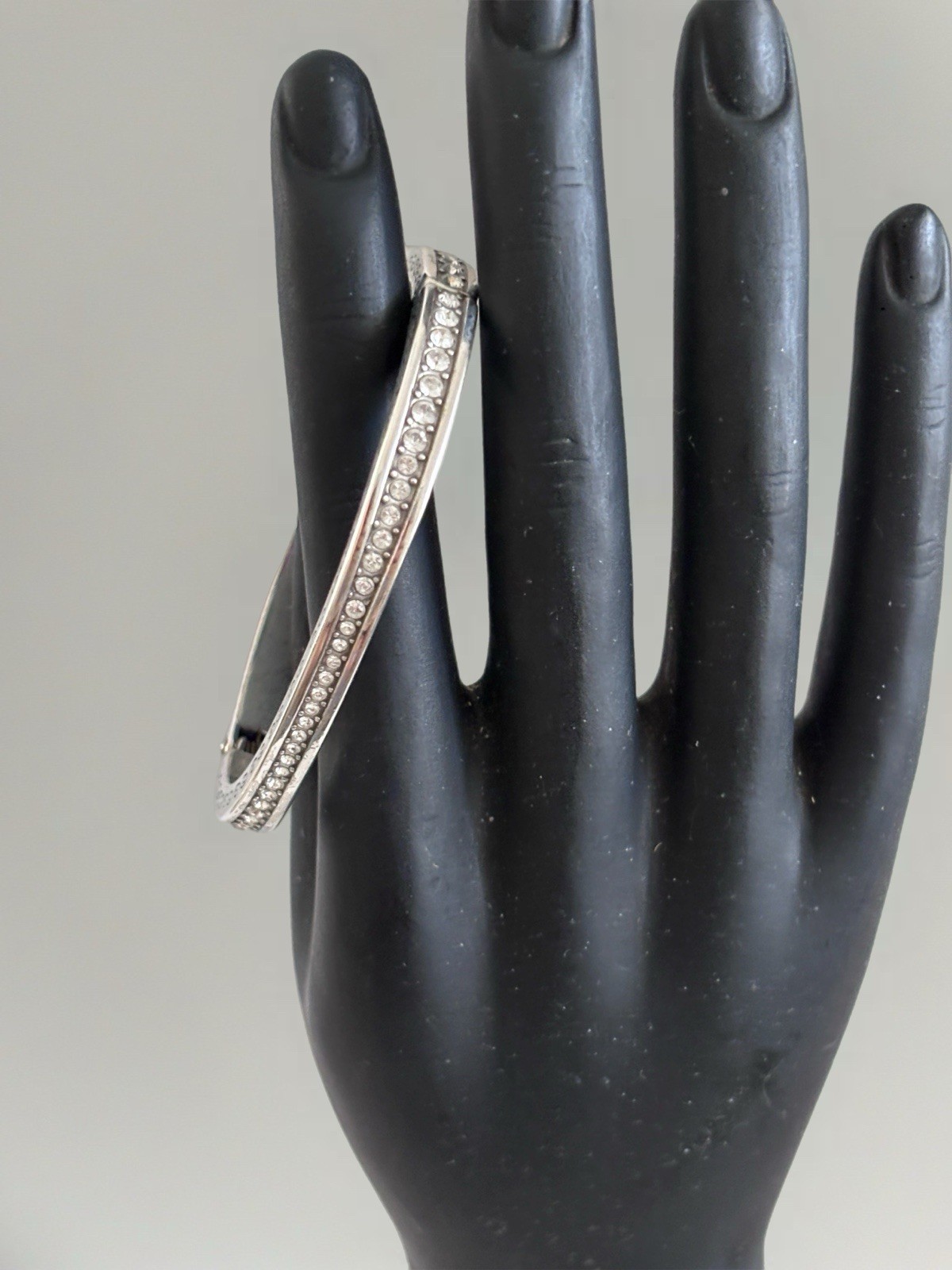 Brighton Secret of Love Silver Tone Hinged Bracelet Crystal Magnetic Closure