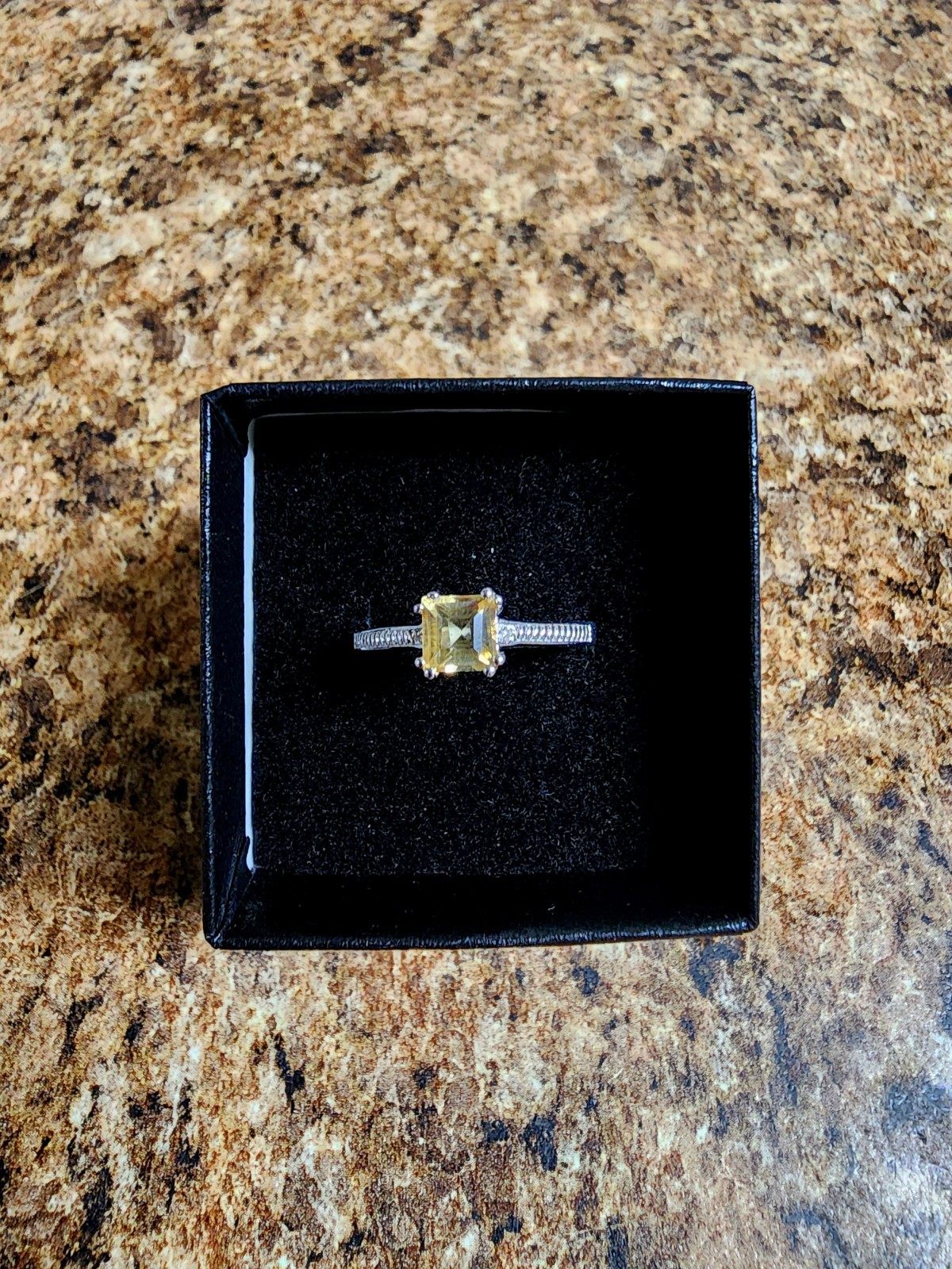 Womens 14K White Gold Over Solid Sterling Silver Citrine and Diamond