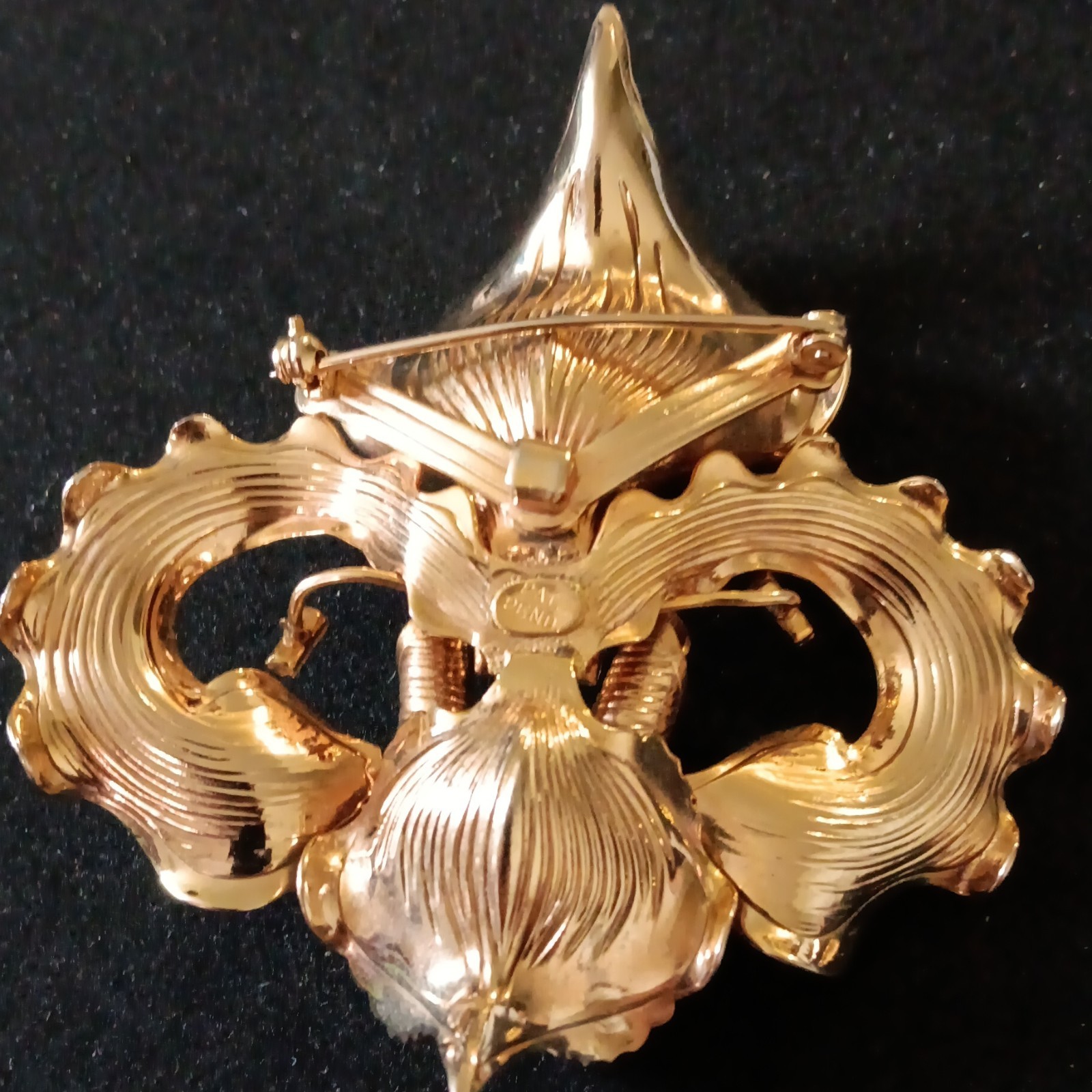 Vintage gold Tone Pin ,Purple &clear Rhinestones Accents ,Metal 3 in