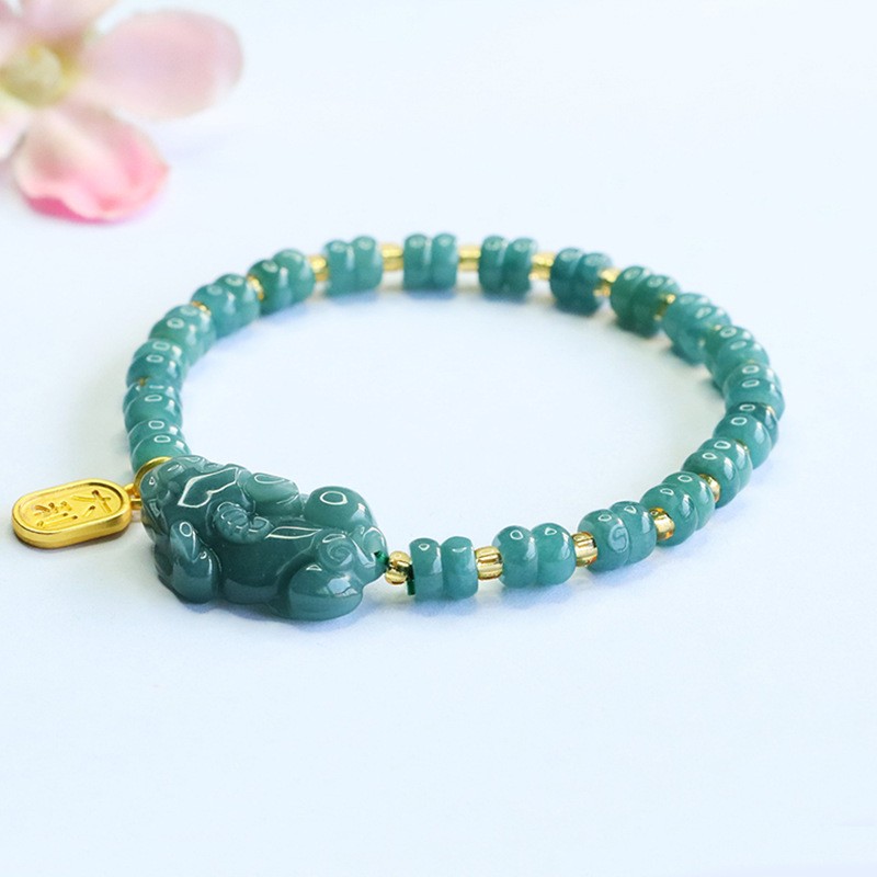 Real Grade A Natural Green Jade Jadeite Women Lucky Pixiu Beads Bracelet