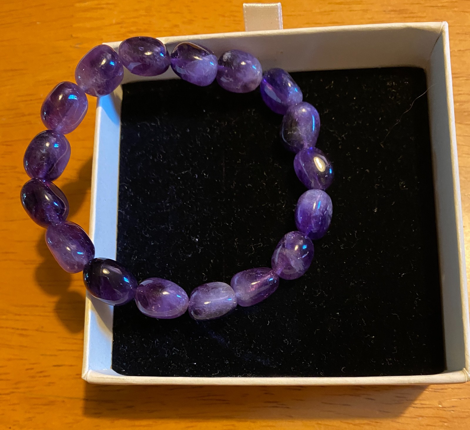 Natural Amethyst Stretch Bracelet in asymmetrical, dark, rich purples, fits most