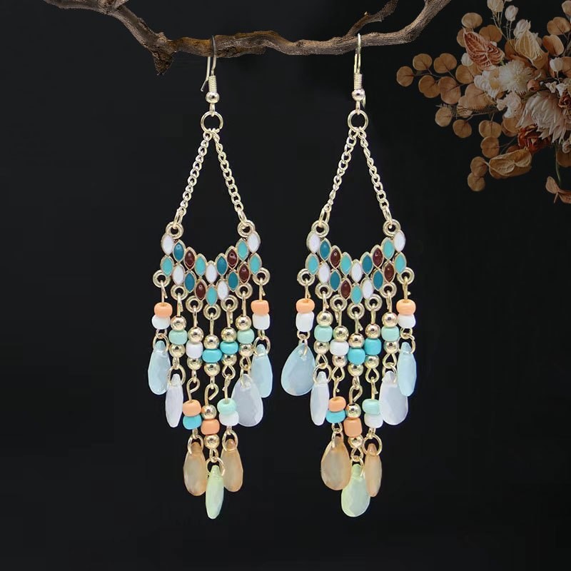 6Pairs Boho Beaded Dangle Earrings Retro Ethnic Tassel Drop Jewelry for Gift