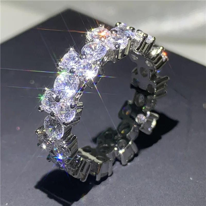 925 Sterling Silver Eternity Band Women Zircon Prong Setting Engagement Jewelry