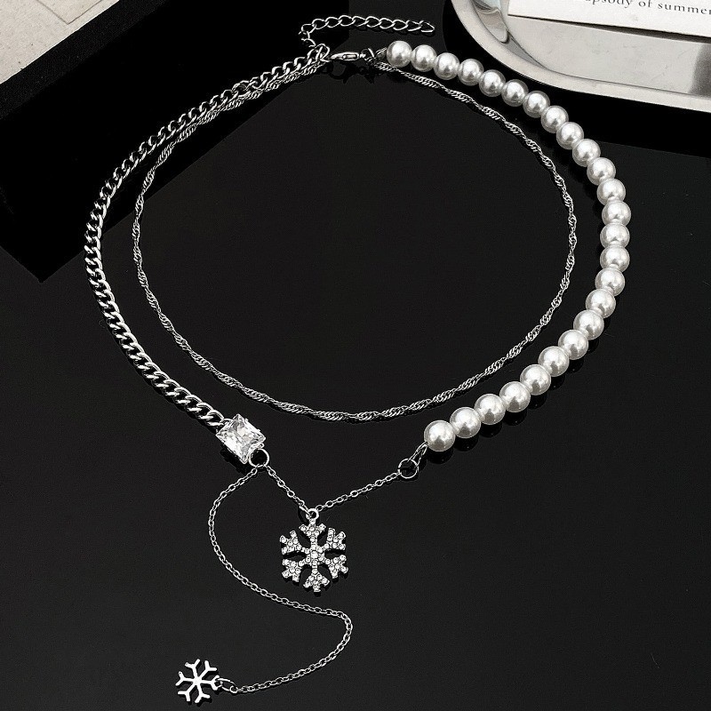 Imitation Pearl Collarbone Chain Women’s Alloy Snowflake Pendant Necklace