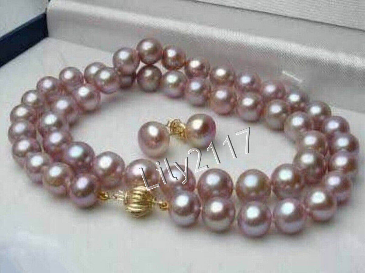Pretty 6-10mm Natural Lavender Freshwater Pearl Necklace Earrings Set 14-48″