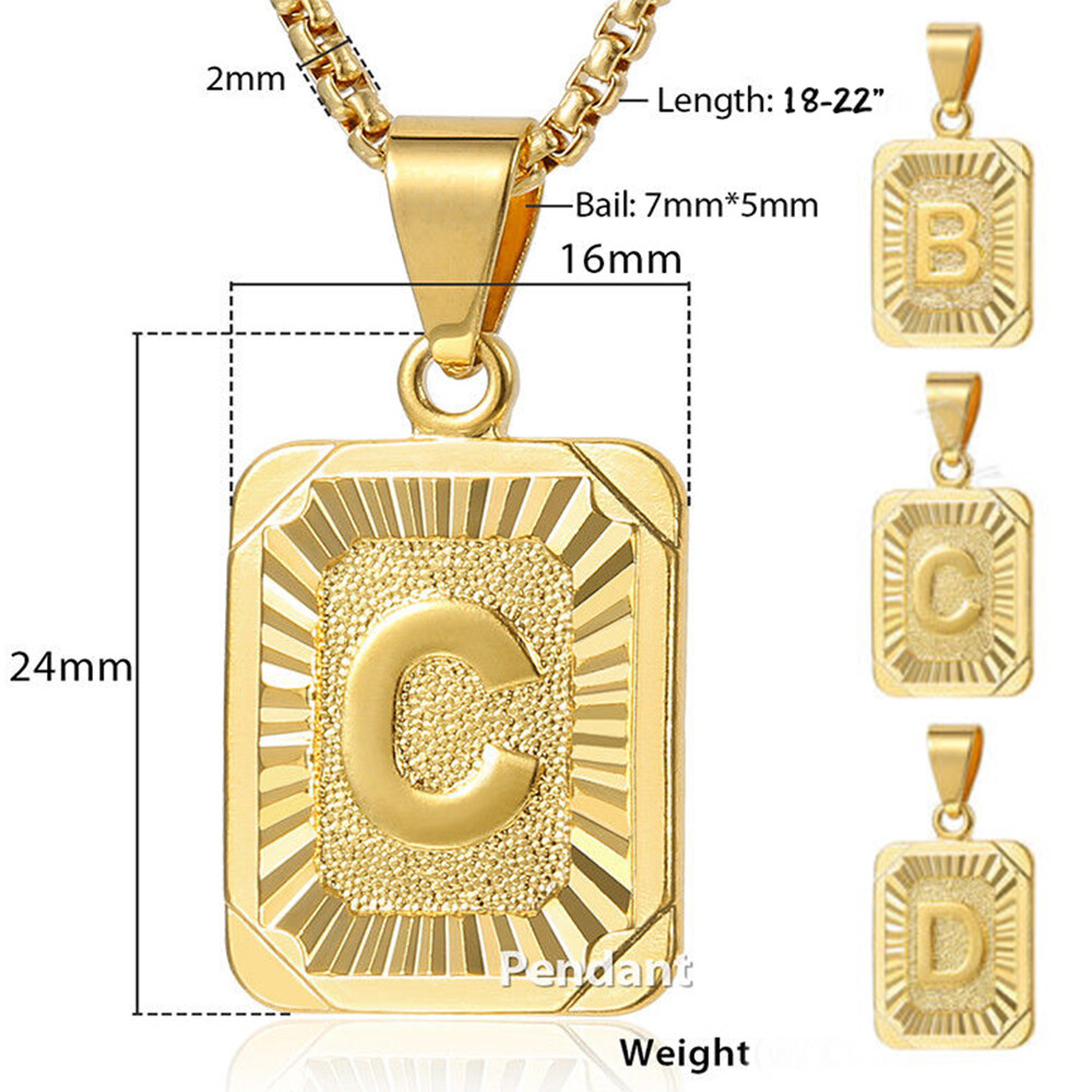 14K Gold Plated Initial Letter A-Z Pendant Necklace Choker for Mens Womens Chain