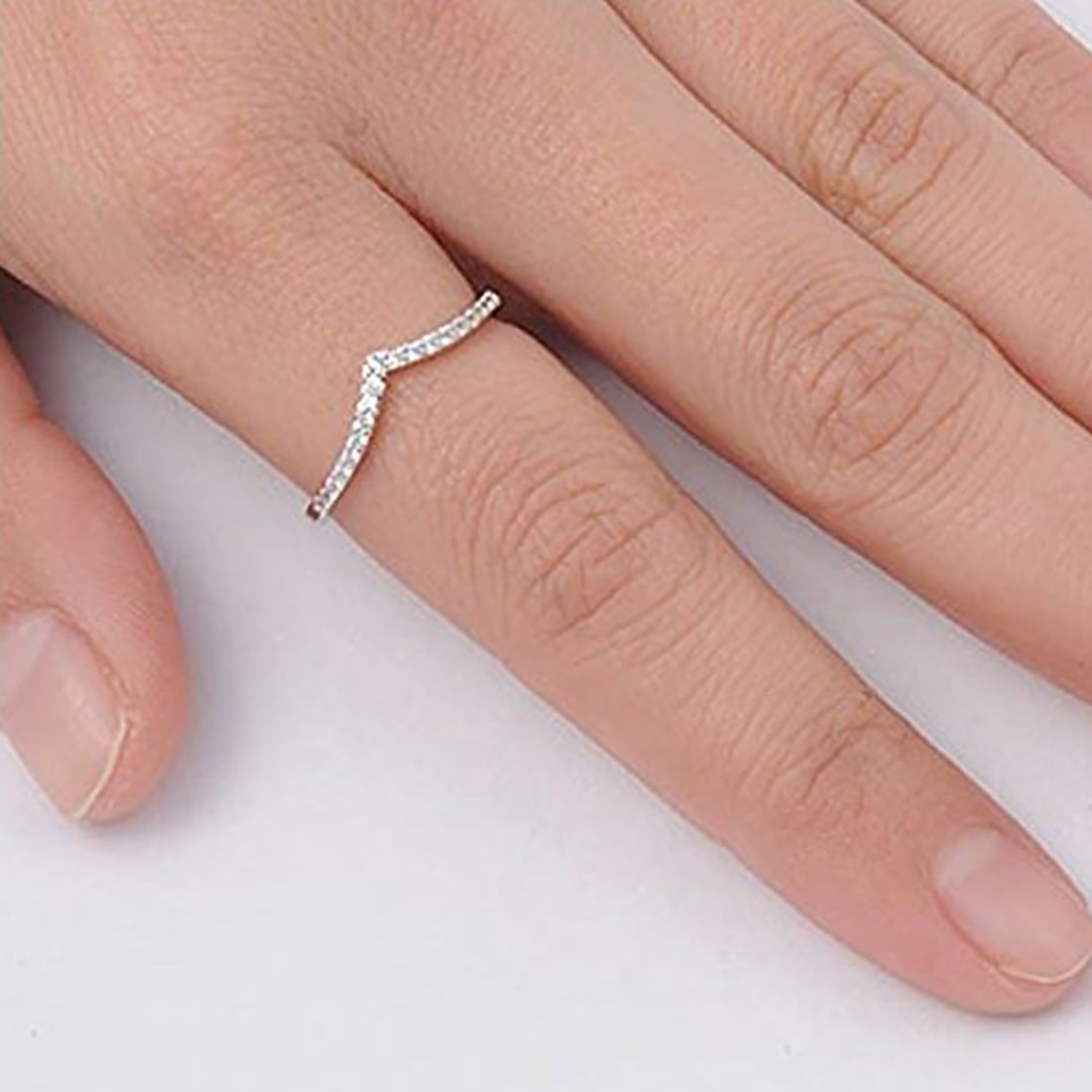 Rhodium Plated CZ Wave Chevron Stackable Wedding Ring Band, 1.5mm, Sizes 5-10