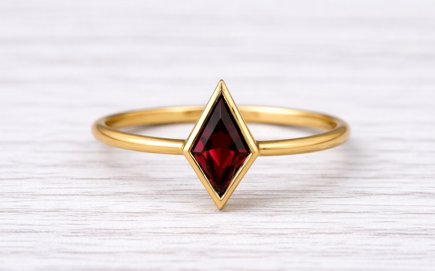 Kite Cut Garnet Solitaire Ring 14K Gold Minimalist Geometric Engagement Ring