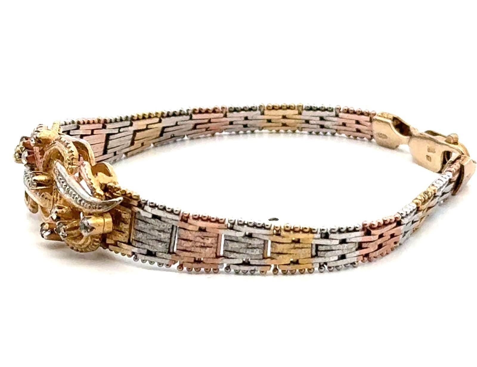 8” 925 Sterling Silver Tri Color Gold Plate CZ Riccio Bracelet, 16.8g