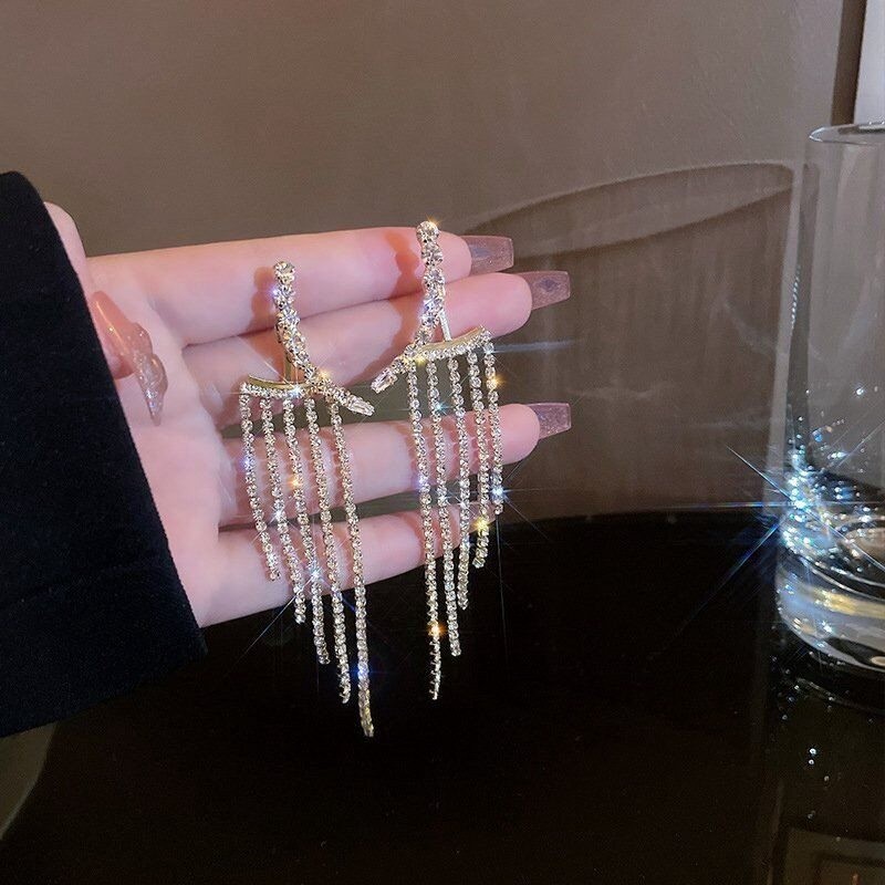 Tassel Earrings Dangle Bride Earrings Drop Wedding Jewelry Shiny Tassel Bling