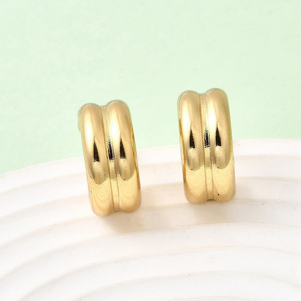 Stud Earrings Stainless Steel Gold Two-layer C-shaped 0.69 in Gift E118