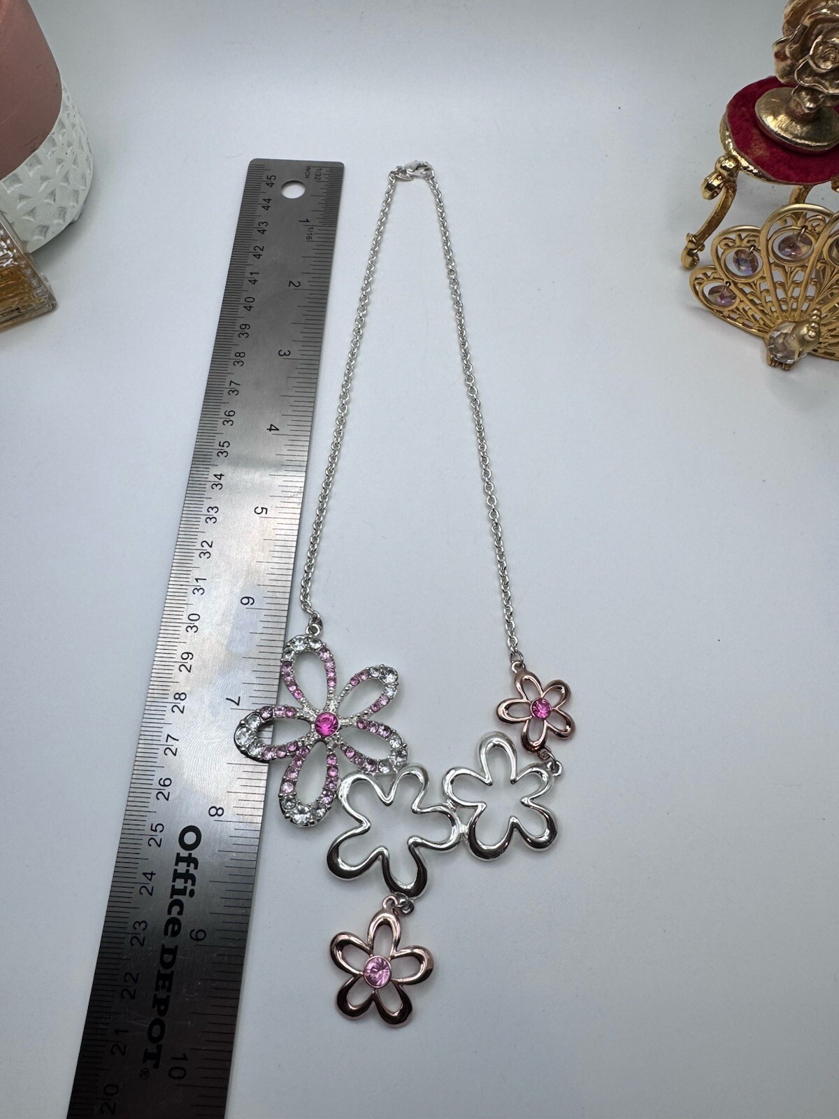 SAQ Silver And Copper Tone Flowers Designed Whit Rhinestone- Cute Necklace