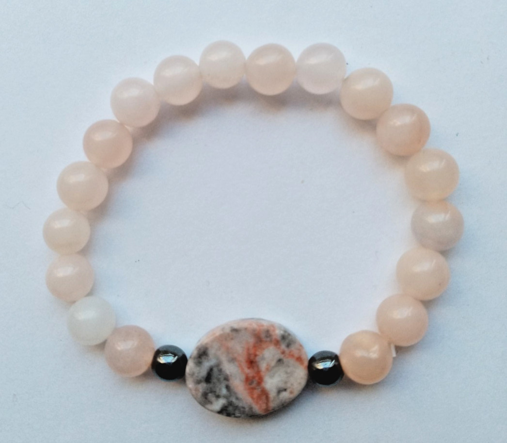 NEW PINK/GRAY MARBLE & PINK AVENTURINE BRACELET, BUY ANY 2 GET 3RD FREE