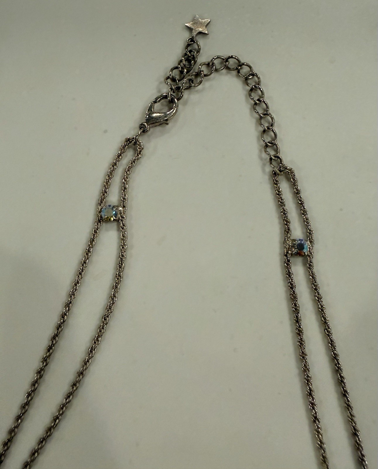 Silver Tone Crystal Chain Necklace with Clear Round Stones Lobster Clasp