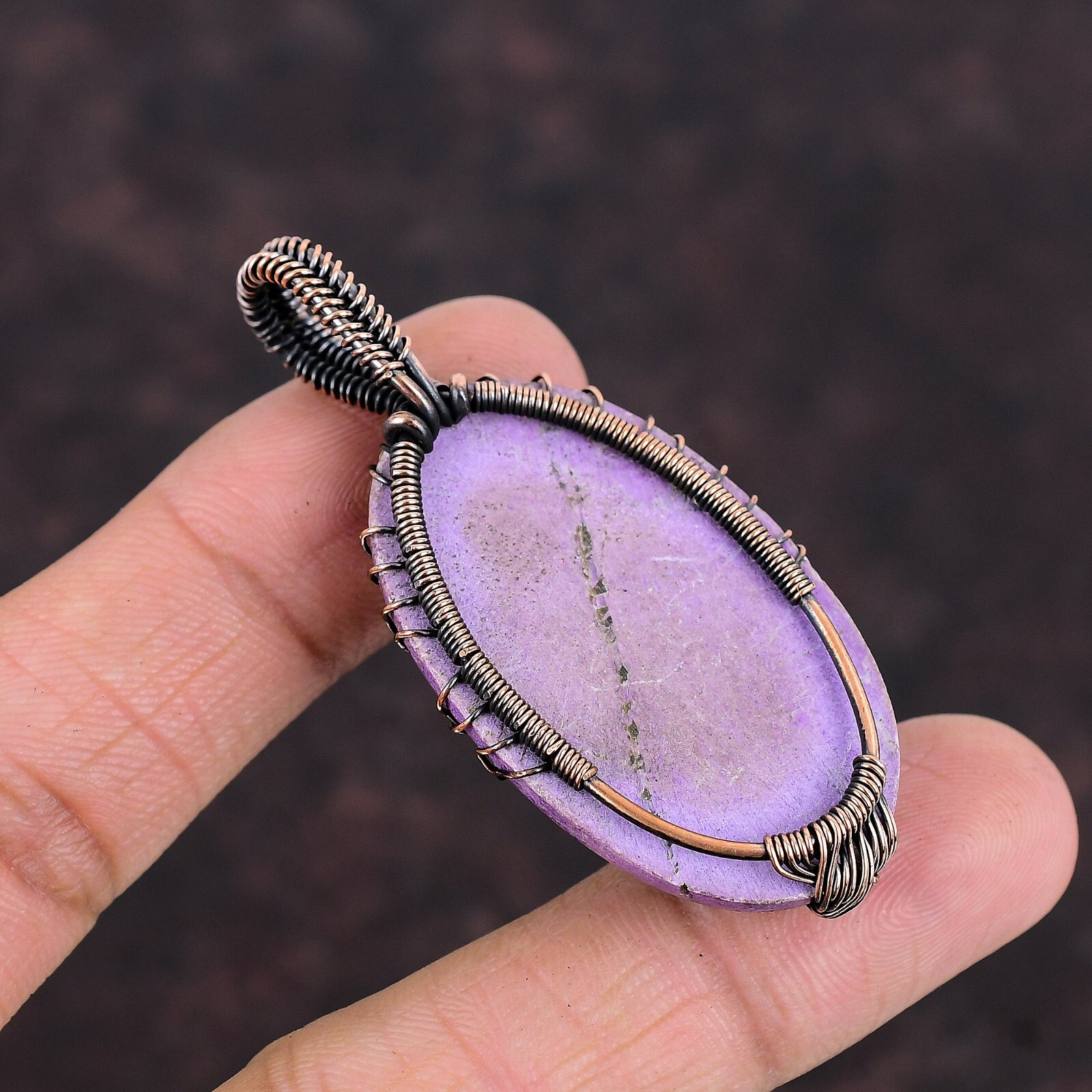 Valentines Sale Purpurite Gemstone Copper Boho Wire Wrapped Tree Of Life Pendant