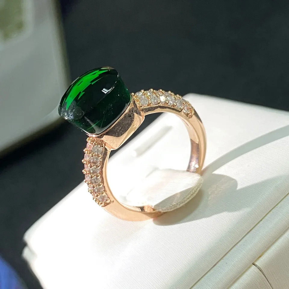 Cocktail Ring Square Zircon Crystal 10mm Gold Plated Colorful Stone Jewelry