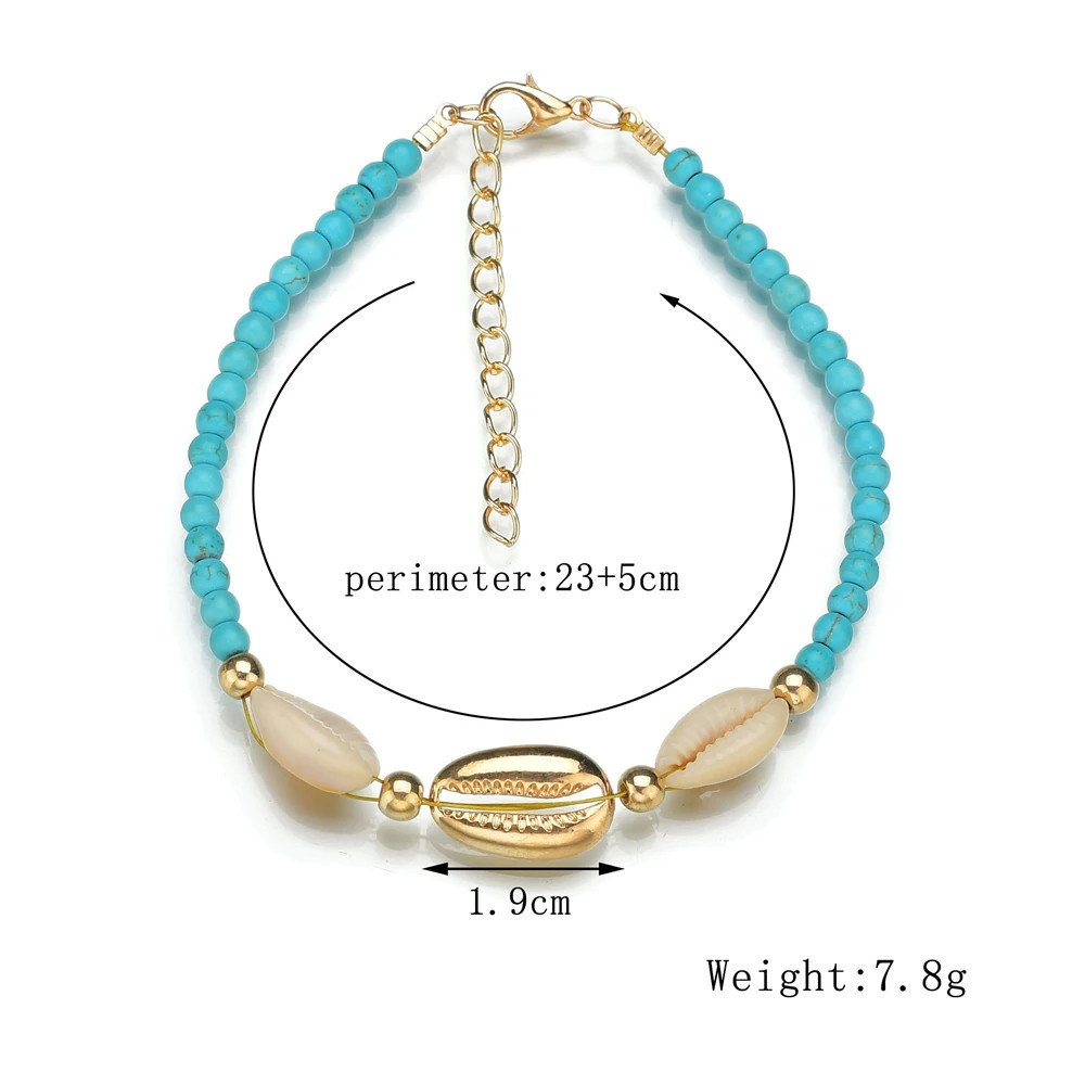 Retro Bohemian style blue beaded mixed shell women’s anklet
