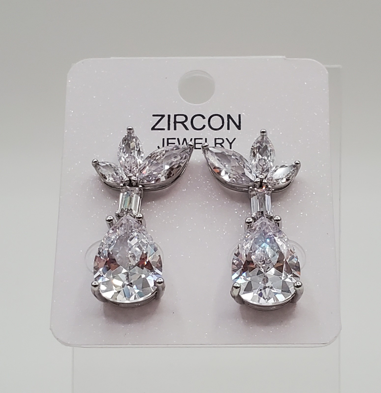 Zircon Jewelry Earrings 1in Silver Tone Brilliant Teardrop Marquise CZ Formal