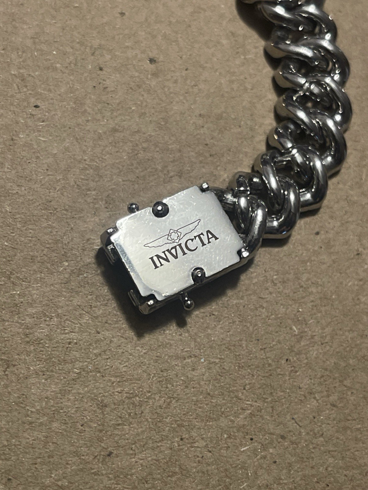 Invicta Cuban Link Chain Bracelet Silver/Red/Blue Push Lock Signed