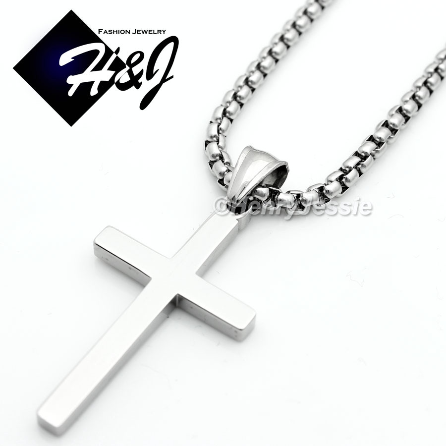 18″MEN Stainless Steel 2mm Silver Smooth Box Chain Necklace Cross Pendant*SP