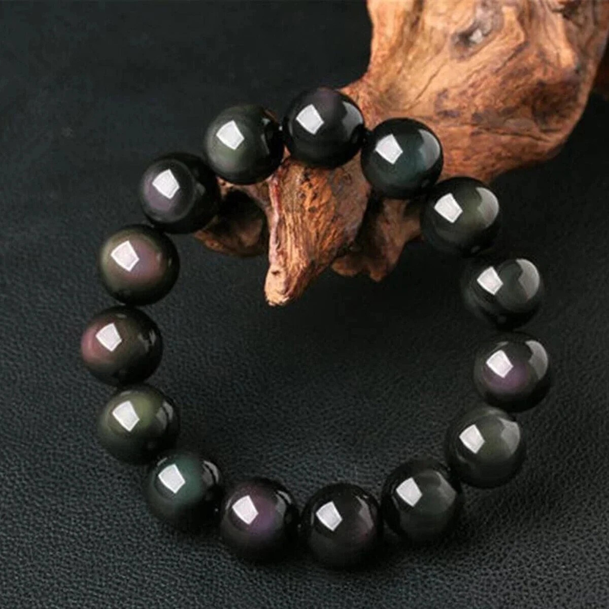 Natural Rainbow Obsidian 12mm Beads Gemstone Healing Stretch Bracelet Handmade