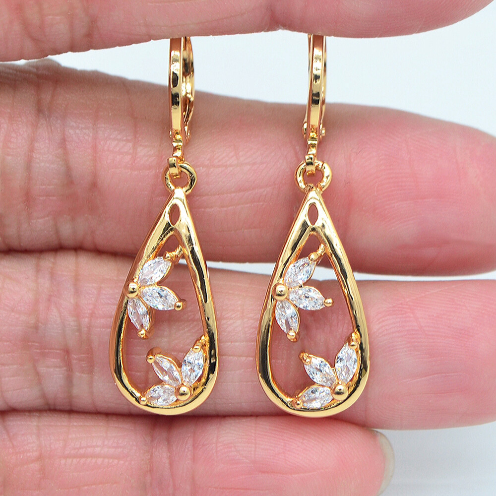 18K Yellow Gold Filled Women Black Mystic Topaz Teardrop Dangle Earrings