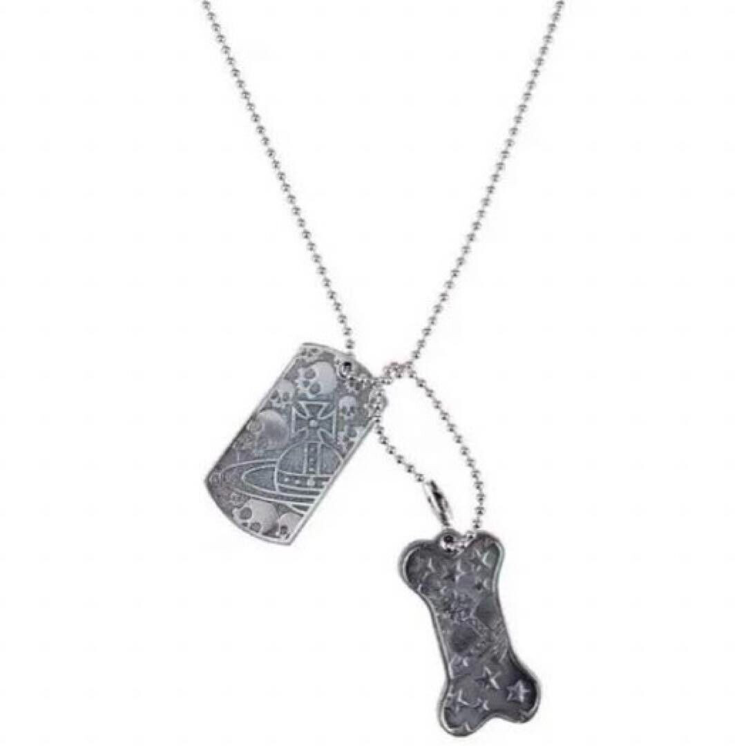 Vivienne Westwood Dock Tag Plate Necklace Pendant 60cm Silver Outlet authentic