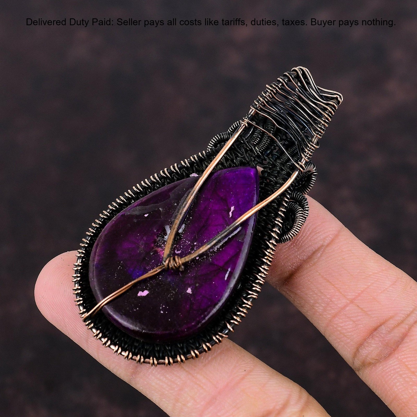 Copper Pink Fire Labradorite Stone Daughter Wedding Wire Wrapped Pendant Jewelry