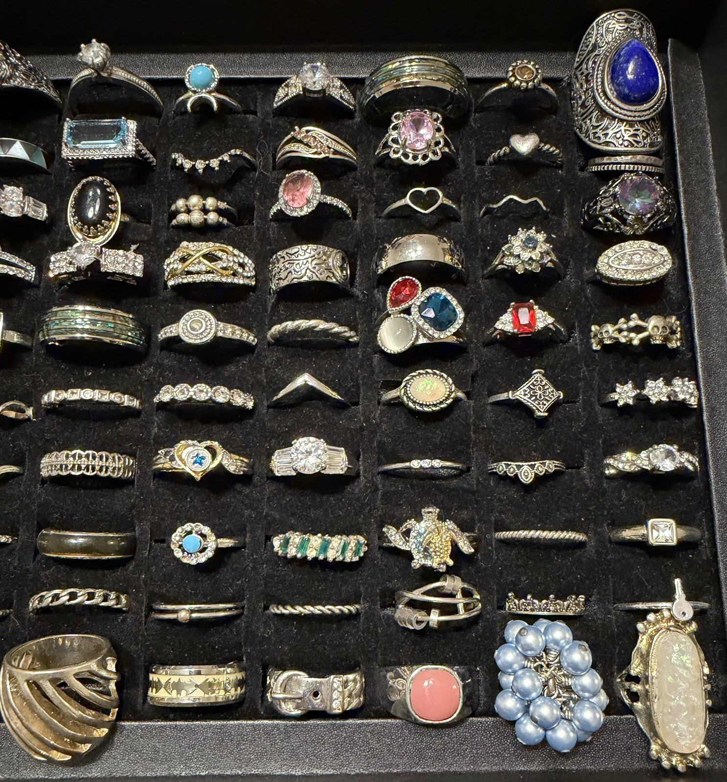 Costume Jewelry Ring Lot Silver Tone Unsigned Variety Sizes Styles 100 Pieces