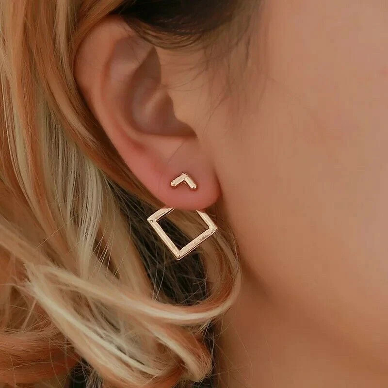 Creative Triangle Square Earrings Women Trendy Simple Minimalist Silver Plated