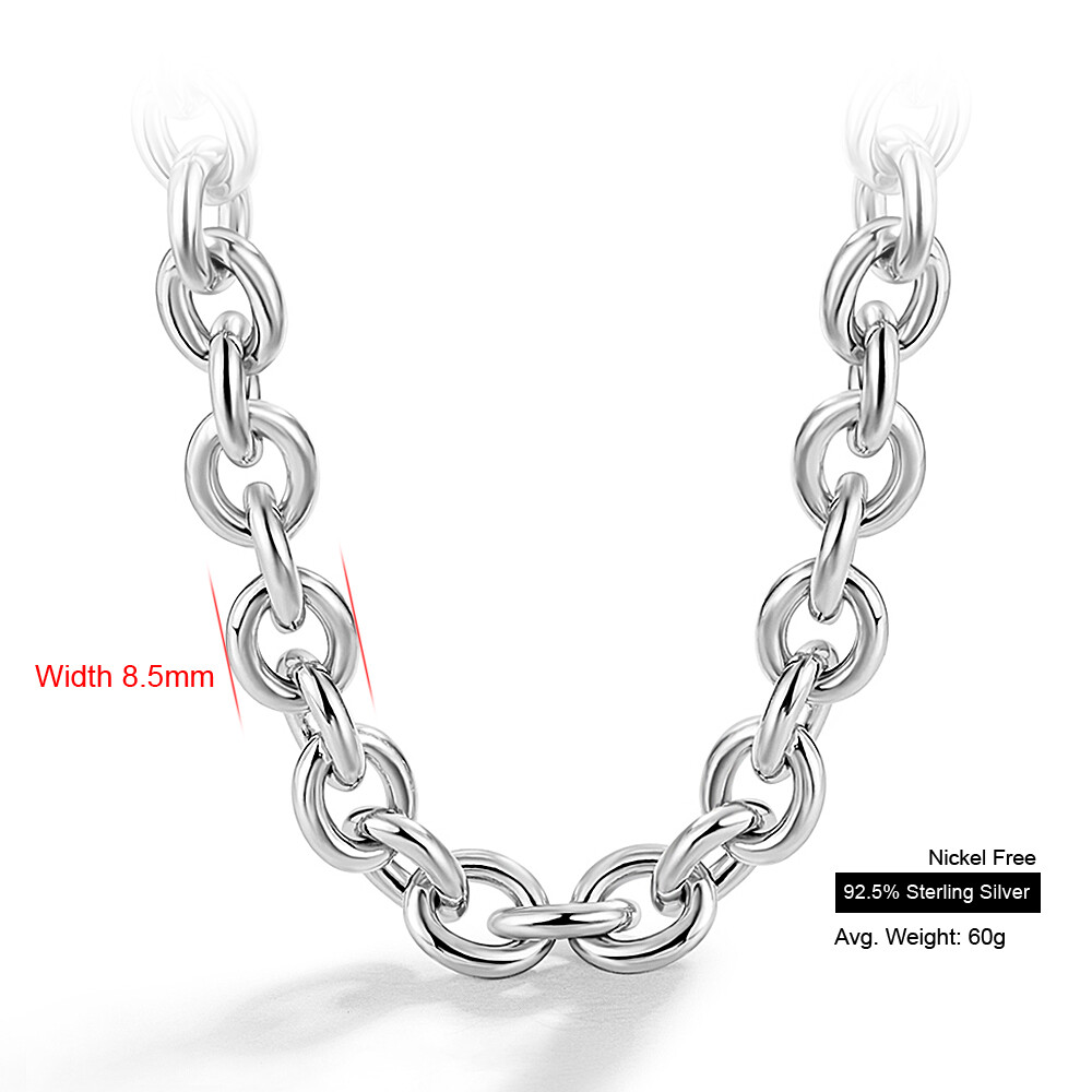 Men’s 925 Sterling Silver Round Cable Chain Rolo Chain Necklace 8.5mm 16″-26″