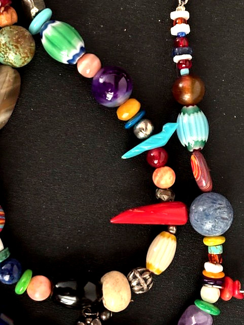 Multicolor Beaded Necklace Mixed Materials Hand-Crafted Unique Native American