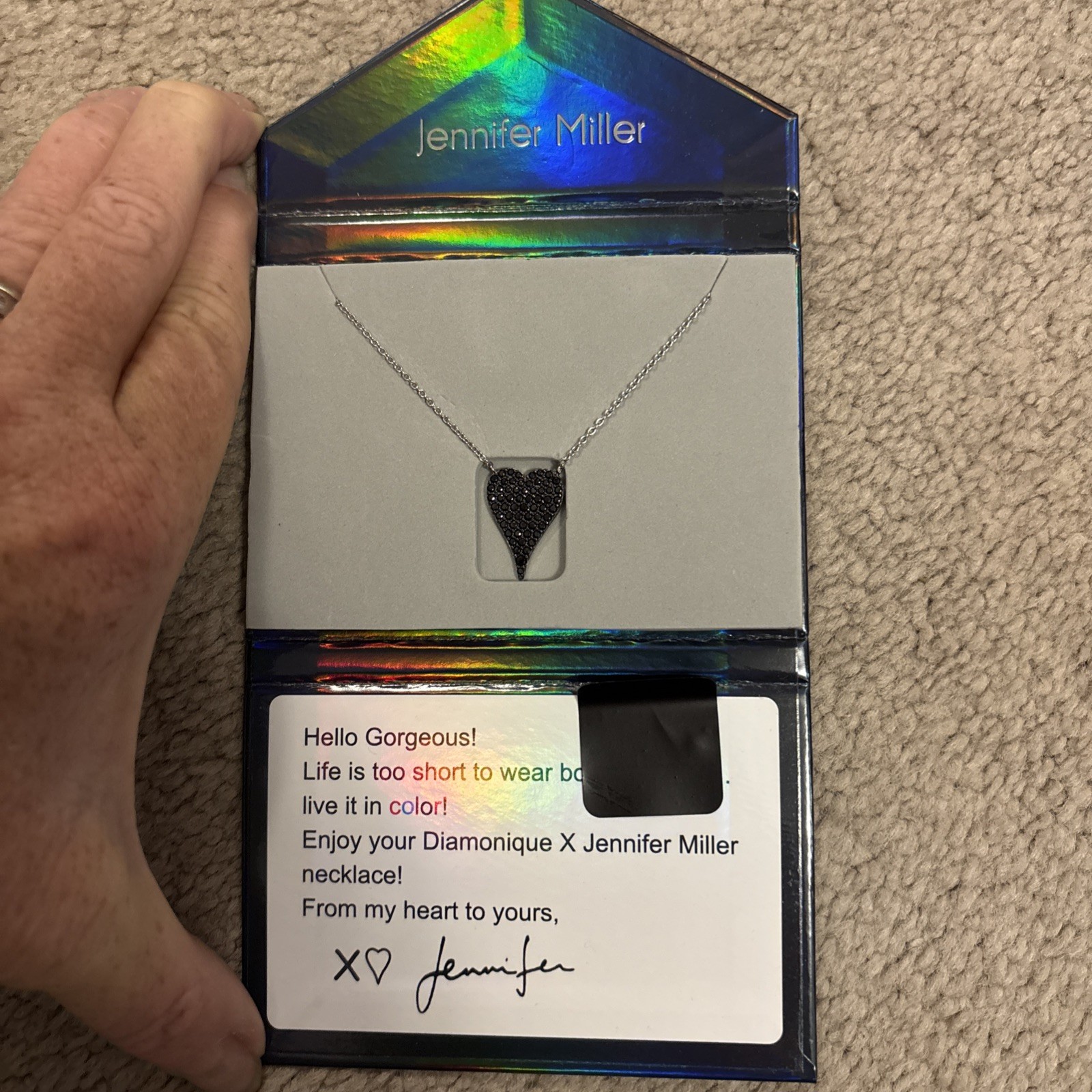 Diamonique x Jennifer Miller Signature Pave Black Heart Sterling Silver Necklace