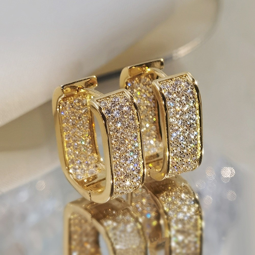 Women 925 Sterling Silver Plated U Micro Pave CZ Square Huggie Hoop Earrings A32
