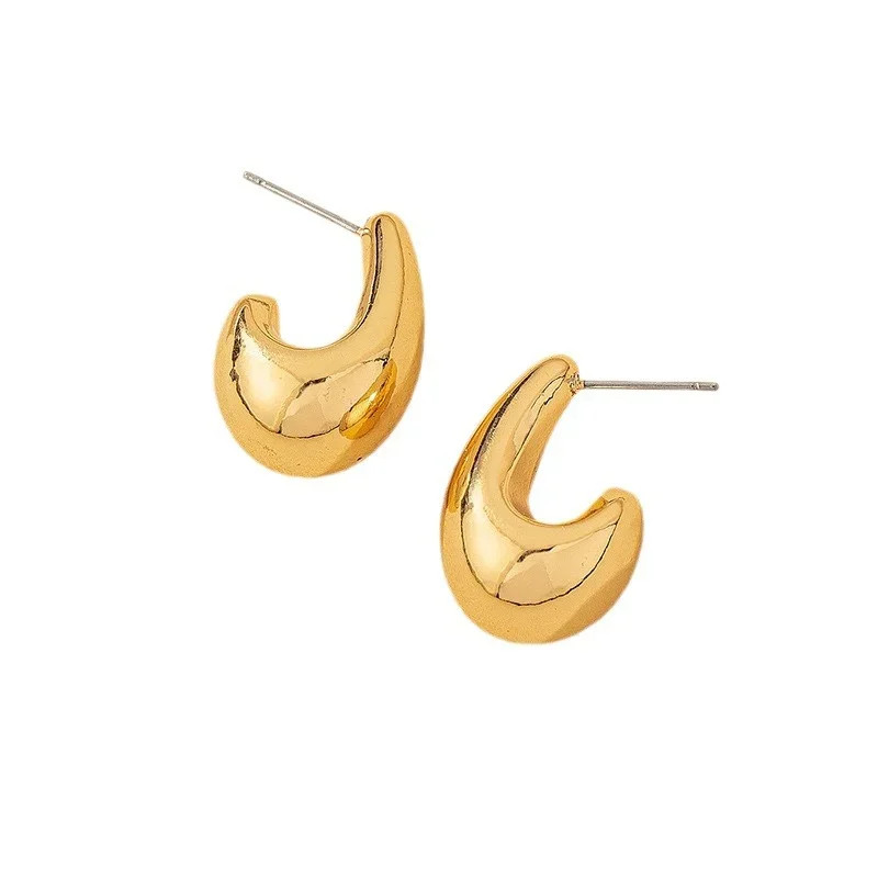 C Shaped Stud Earrings 2 Color Options Gold / Silver Plated Women Ear Jewelry